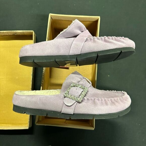 New Free People Shearling After Riding Mules 8.5 Lavender Suede - Picture 4 of 8